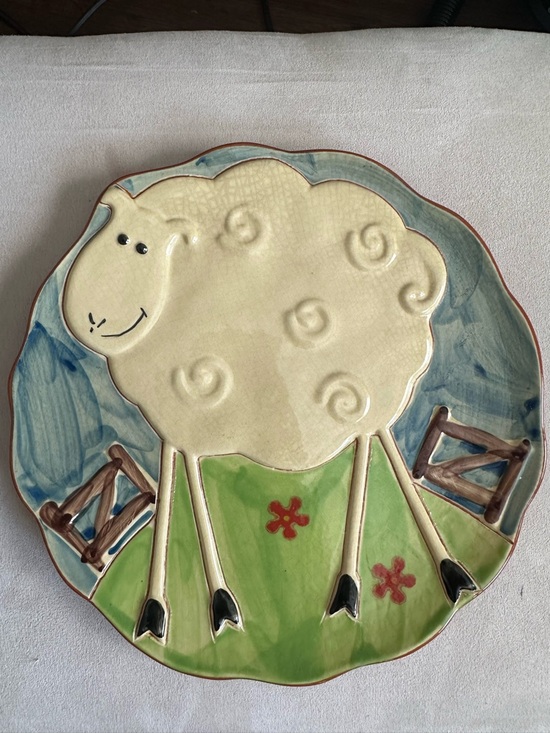 Other - Molde 3D Hanging Sheep Plate Raised Hand Painted 10" Portugal Farm Animal Decor